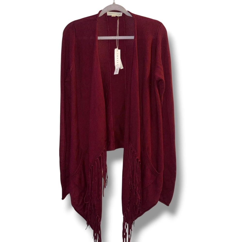 Lovestitch cashmere blend drape front fringed cardigan
